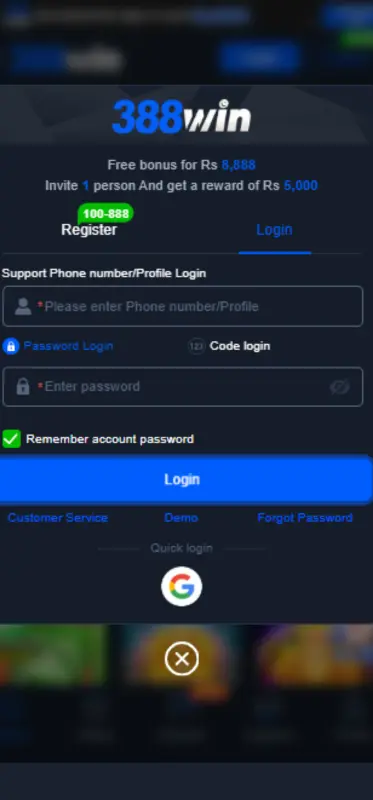 Register account on 388Win Game mobile app